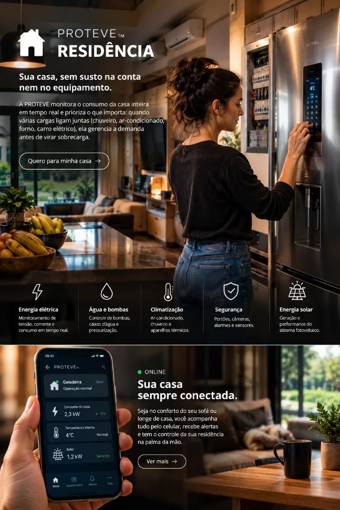 PROTEVE Residência: casa monitorada em tempo real, do chuveiro à geladeira (visual ilustrativo gerado por IA)